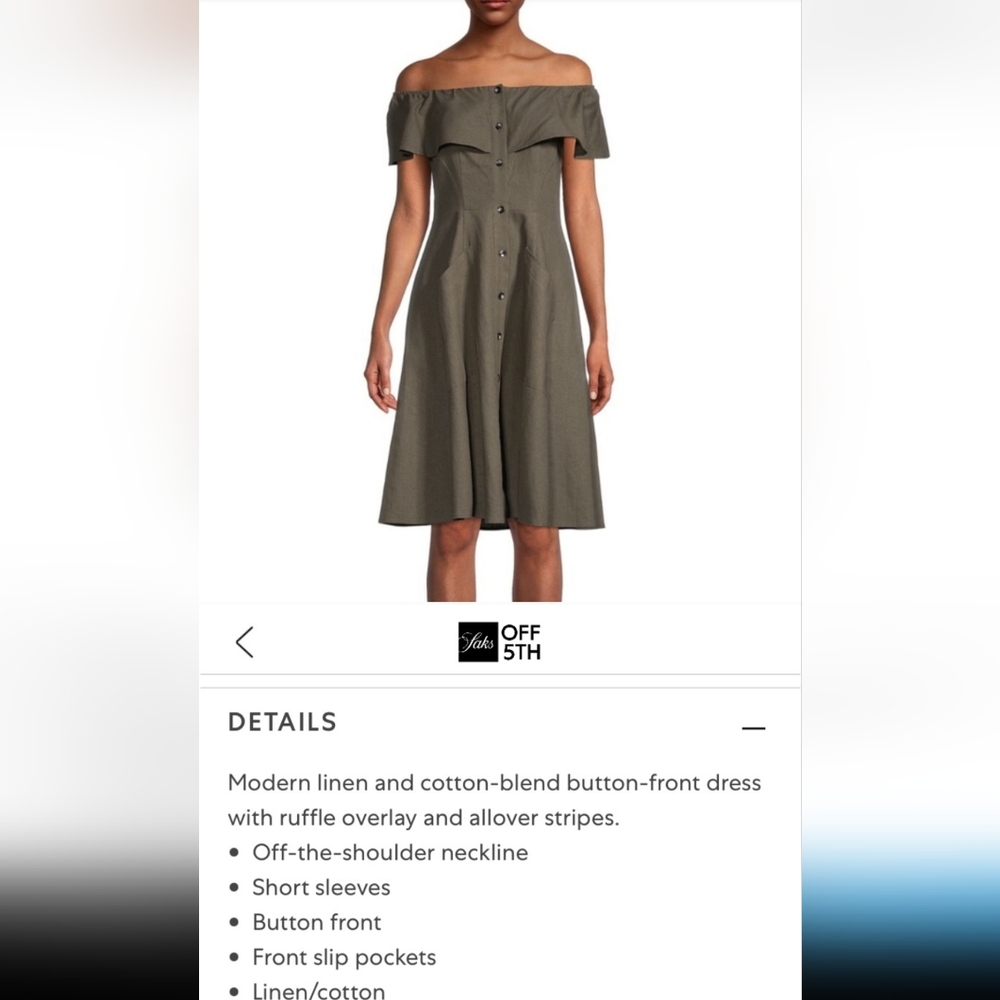 Saks Green Cotton/linen Blend Dress - Picture 2 of 4